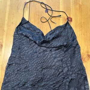 HAUTE HIPPIE Black Backless Halter Cowl Drape Neck New NWOT Animal Print - Large